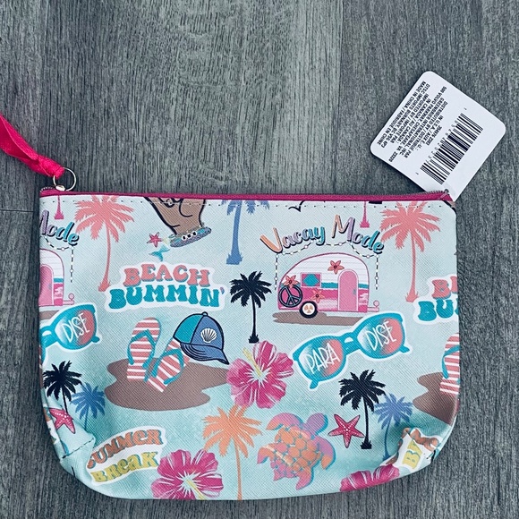 Blue Cosmetic Bag Pattern on Both Sides with Gold Zipper - Picture 4 of 5